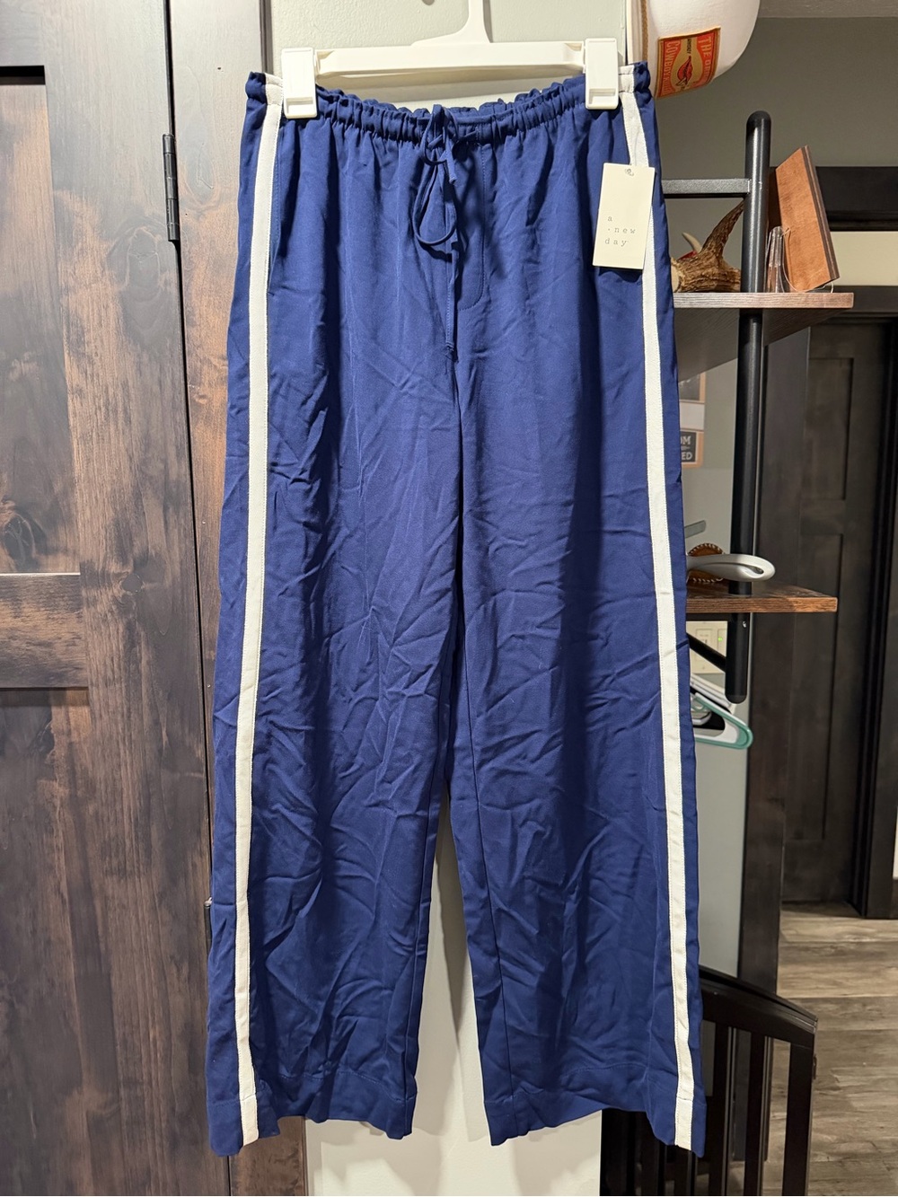A New Day Effortless Pull-On Track Pants S Regular NWT Navy Blue Striped